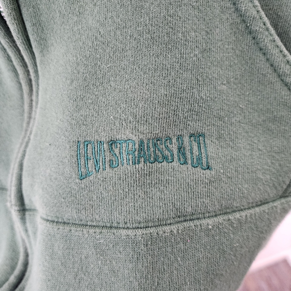 Levi Strauss Green Sleeveless Hoodie Vest Zip Pockets Womens Vintage M - Picture 4 of 5
